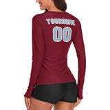 Custom Crimson Red Light Blue Women's Long-Sleeve Shirt