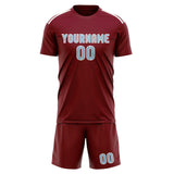 Custom Crimson Red Light Blue Soccer Jersey