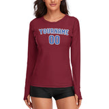 Custom Crimson Red Sky Blue Women's Long-Sleeve Shirt