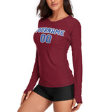 Custom Crimson Red Sky Blue Women's Long-Sleeve Shirt