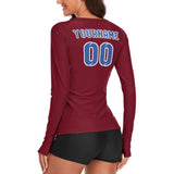 Custom Crimson Red Sky Blue Women's Long-Sleeve Shirt