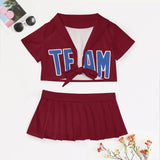 Custom Crimson Red Sky Blue Cheerleading Uniform Set