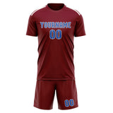 Custom Crimson Red Sky Blue Soccer Jersey
