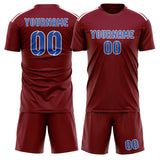 Custom Crimson Red Sky Blue Soccer Jersey