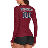 Custom Crimson Red Blue Women's Long-Sleeve Shirt