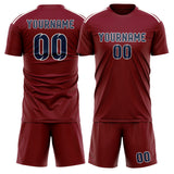 Custom Crimson Red Blue Soccer Jersey