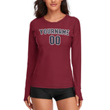 Custom Crimson Red Navy Women's Long-Sleeve Shirt