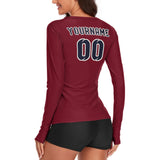 Custom Crimson Red Navy Women's Long-Sleeve Shirt