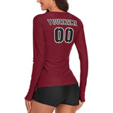 Custom Crimson Red Black Women's Long-Sleeve Shirt