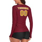 Custom Crimson Red Yellow Women's Long-Sleeve Shirt