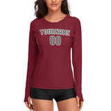 Custom Crimson Red Dark Grey Women's Long-Sleeve Shirt