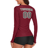 Custom Crimson Red Dark Grey Women's Long-Sleeve Shirt