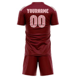 Custom Crimson Red Light Pink Soccer Jersey