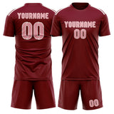 Custom Crimson Red Light Pink Soccer Jersey