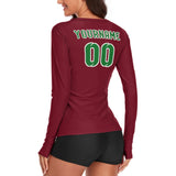Custom Crimson Red Emerald Green Women's Long-Sleeve Shirt