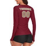 Custom Crimson Red Light Khaki Women's Long-Sleeve Shirt