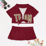 Custom Crimson Red Light Khaki Cheerleading Uniform Set