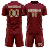 Custom Crimson Red Light Khaki Soccer Jersey