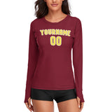 Custom Crimson Red Light Yellow Women's Long-Sleeve Shirt