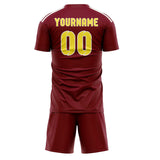 Custom Crimson Red Light Yellow Soccer Jersey