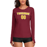 Custom Crimson Red Gold Women's Long-Sleeve Shirt