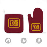 Custom Crimson Red  Yellow Oven Mitt Set