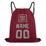 Custom Crimson Red Gray Drawstring Bag