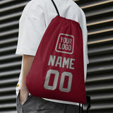 Custom Crimson Red Gray Drawstring Bag