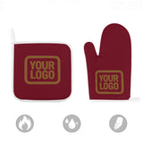 Custom Crimson Red  Khaki Oven Mitt Set