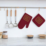 Custom Crimson Red  Khaki Oven Mitt Set
