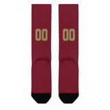 Custom Crimson Red Light Khaki Knee-High Sock