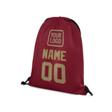 Custom Crimson Red Light Khaki Drawstring Bag