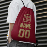 Custom Crimson Red Light Khaki Drawstring Bag