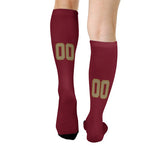 Custom Crimson Red Light Khaki Knee-High Sock