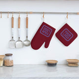Custom Crimson Red  Light Purple Oven Mitt Set