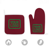 Custom Crimson Red  Emerald Green Oven Mitt Set