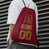 Custom Crimson Red Khaki Drawstring Bag