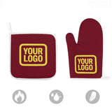 Custom Crimson Red  Light Yellow Oven Mitt Set