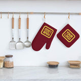 Custom Crimson Red  Light Yellow Oven Mitt Set
