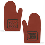Custom Coral Red  Brown Oven Mitt Set