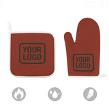 Custom Coral Red  Brown Oven Mitt Set