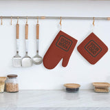 Custom Coral Red  Brown Oven Mitt Set