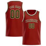 Custom Coral Red & Olive Colors Design Sports Basketball Jersey