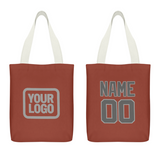 Custom Coral Red Dark Grey Canvas Tote Bag