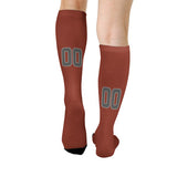 Custom Coral Red Dark Grey Knee-High Sock