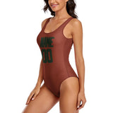 Custom Coral Red Dark Green Swimsuit