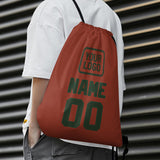 Custom Coral Red Dark Green Drawstring Bag
