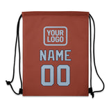 Custom Coral Red Light Blue Drawstring Bag