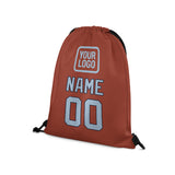 Custom Coral Red Light Blue Drawstring Bag
