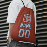 Custom Coral Red Light Blue Drawstring Bag